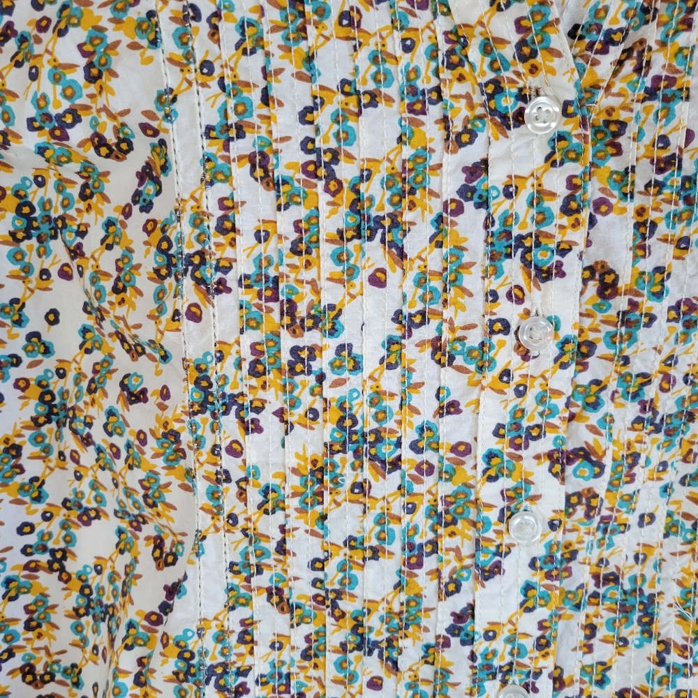 Merona Womens Floral Tunic Smocked Button Front V-neck Shirt XXL - Picture 3 of 14